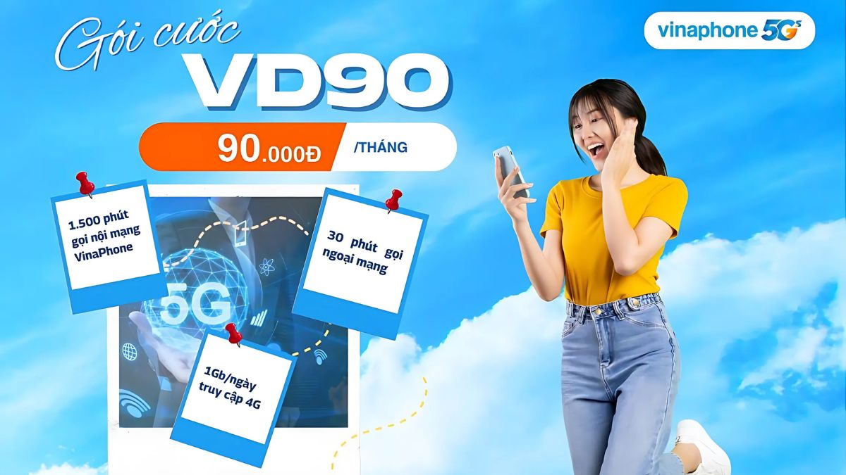 Gói VD90 Vinaphone: Ưu đãi 1GB/Ngày, 90K gọi không giới hạn