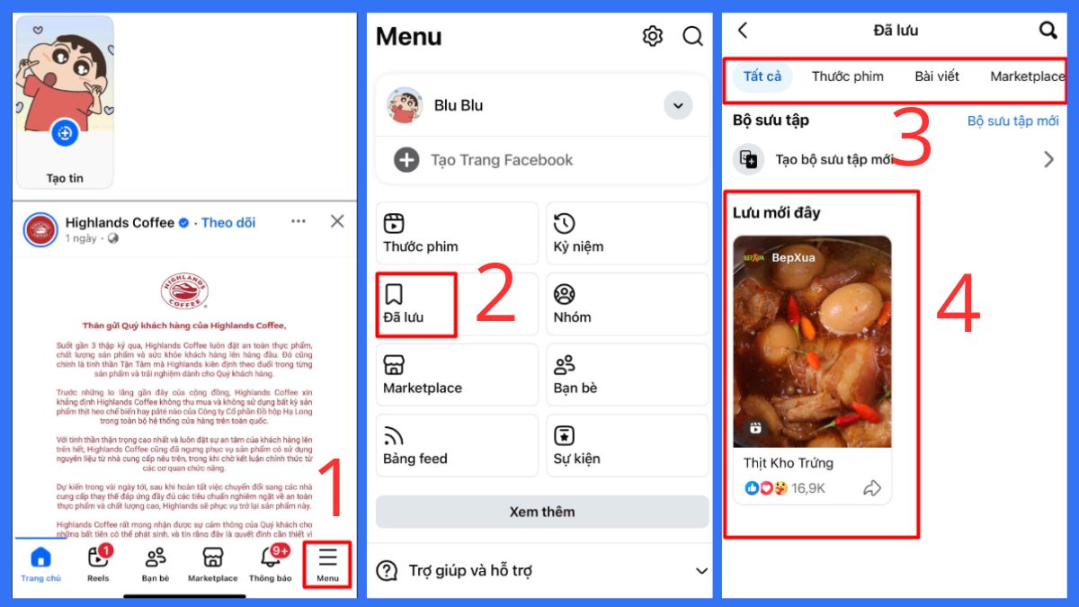 tìm lại video đã lưu Facebook