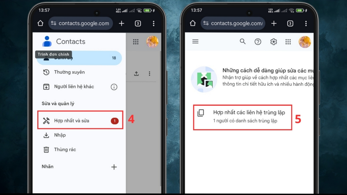 cách xóa danh bạ trùng lặp realme