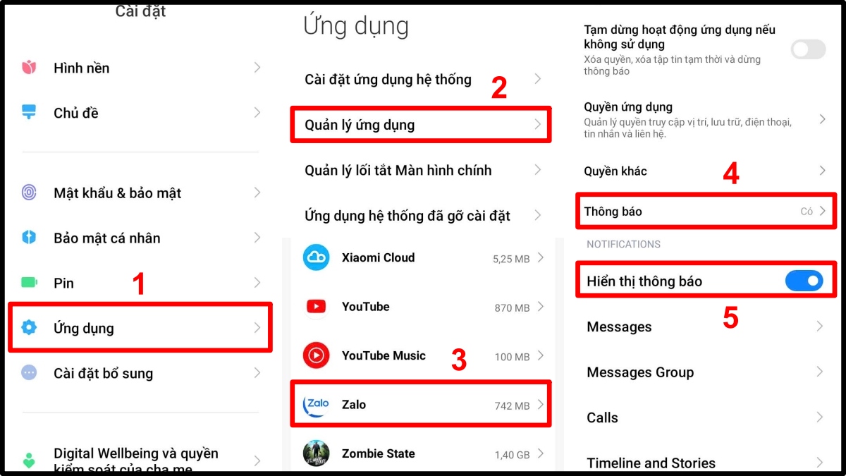 bật quyền thông báo zalo trên android