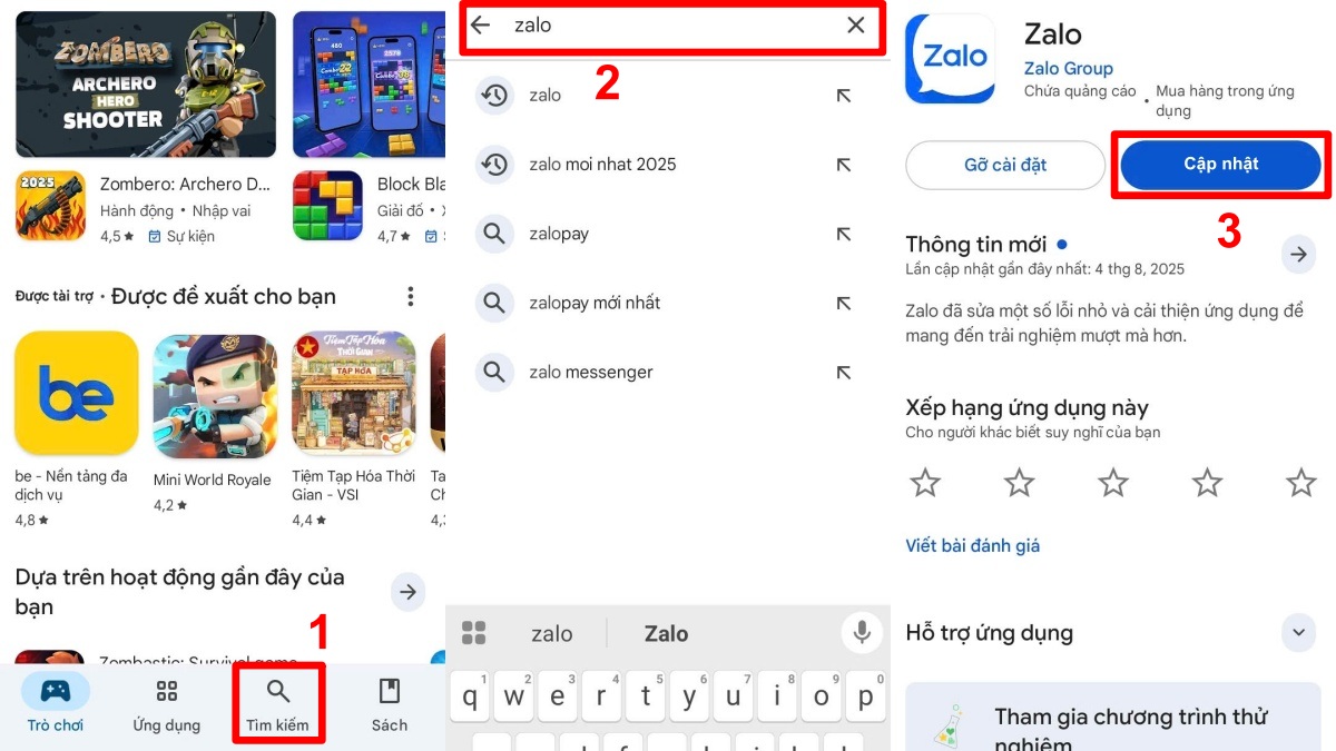 cập nhật zalo