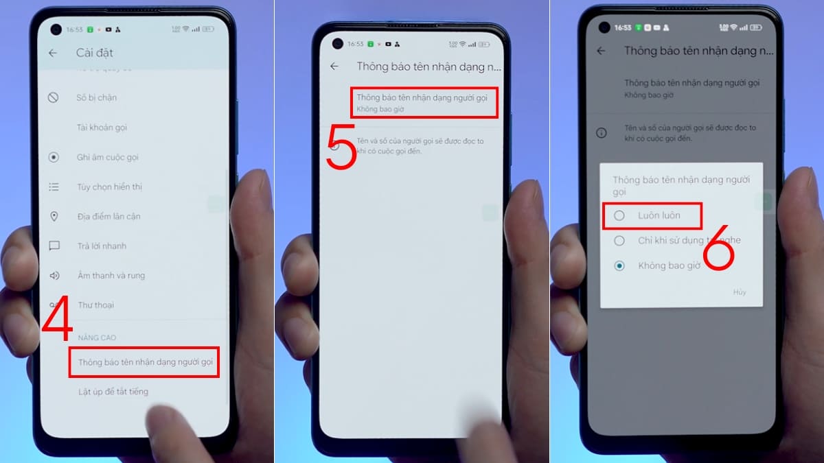 Cài đặt thông báo nhận dạng giúp đọc tên người gọi đến android trên máy OPPO