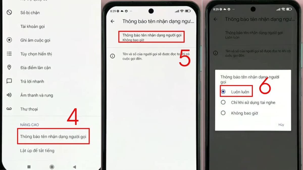 Kích hoạt thông báo nhận dạng người gọi khi đọc tên người gọi đến xiaomi