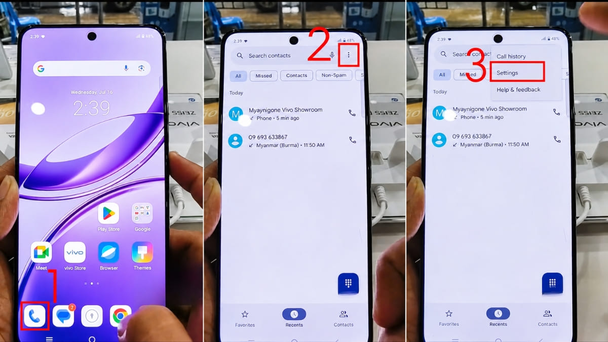 Các bước mở cài đặt cuộc gọi để đọc tên người gọi đến vivo dễ dàng
