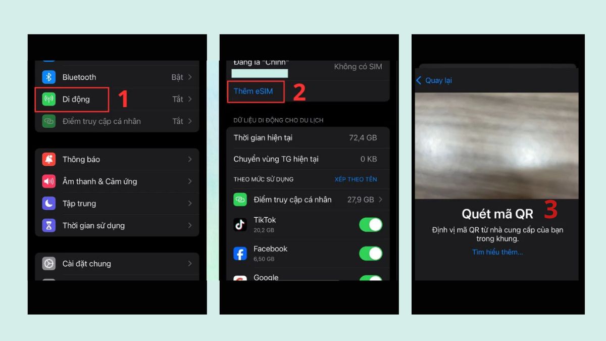 Cách đổi esim viettel: mở cài đặt và thêm thẻ eSIM trên điện thoại