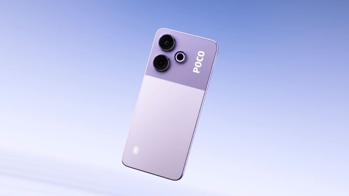 Điện thoại màu tím POCO M6 thiết kế mặt lưng hai tông màu tím cá tính và bắt mắt.