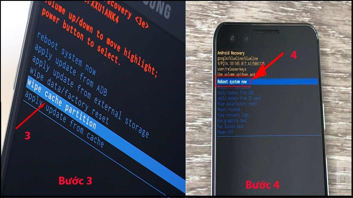 Lựa chọn Wipe cache partition để sửa lỗi điện thoại samsung mở không lên màn hình.