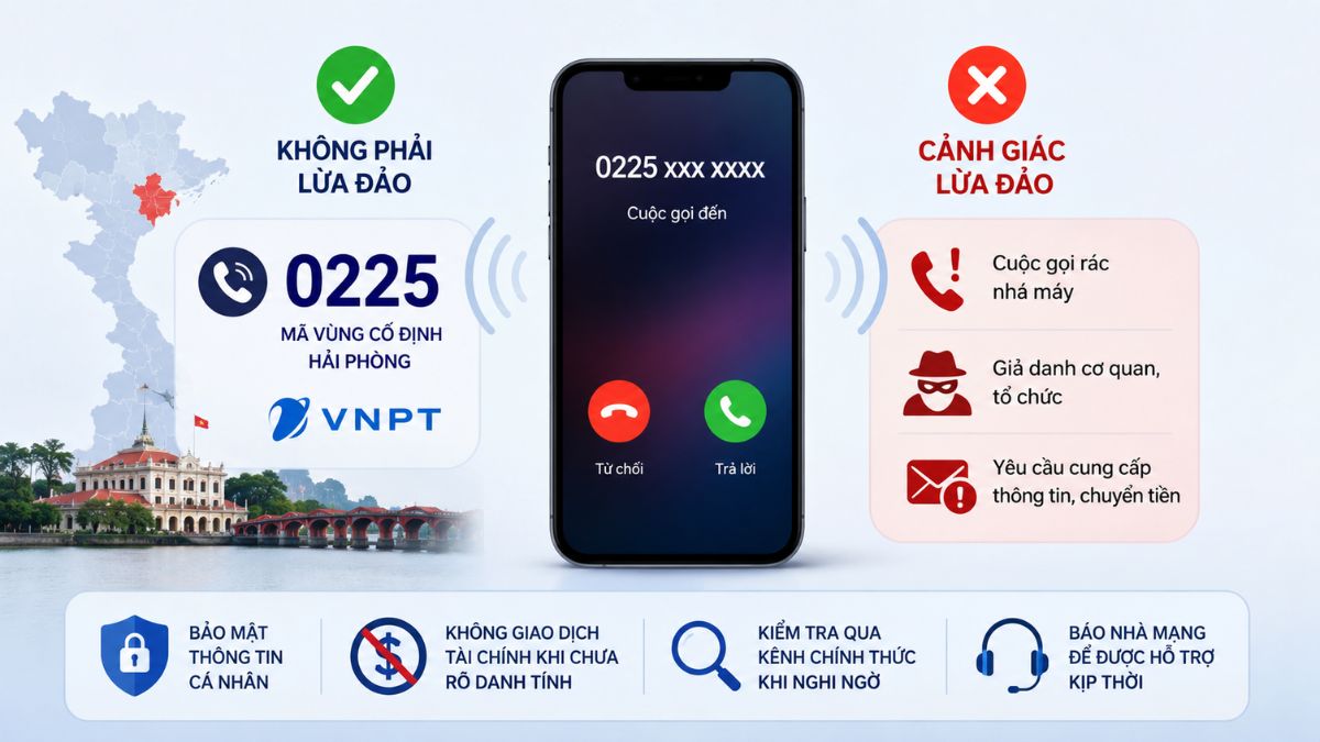 Bảng cảnh báo phân biệt cuộc gọi an toàn hay lừa đảo khi nhận số 0225 là mạng gì