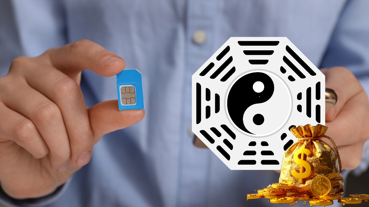 Cầm SIM Viettel bên cạnh bát quái để xem phong thủy đầu số 0378 là mạng gì