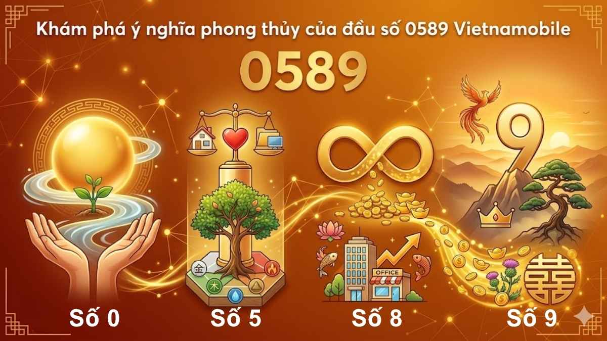 Hình đồ họa giải mã ý nghĩa phong thủy tốt lành đầu số 0589 là mạng gì
