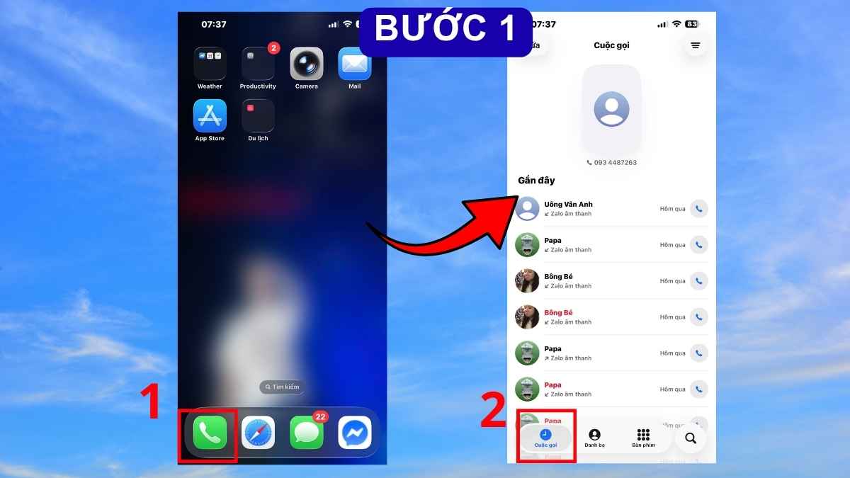 Bước một truy cập ứng dụng cuộc gọi trên iPhone để chặn số 0589 là mạng gì