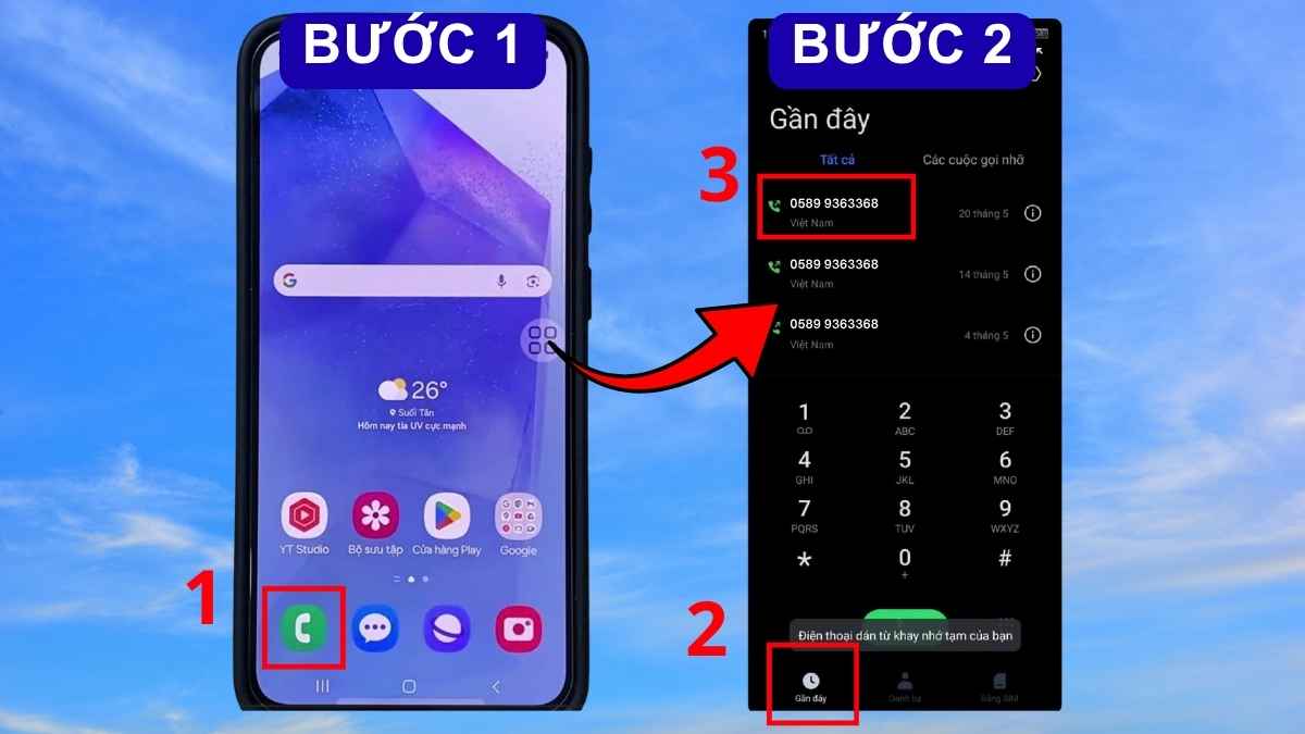 Hướng dẫn mở danh sách cuộc gọi gần đây để lọc đầu số 0589 là mạng gì