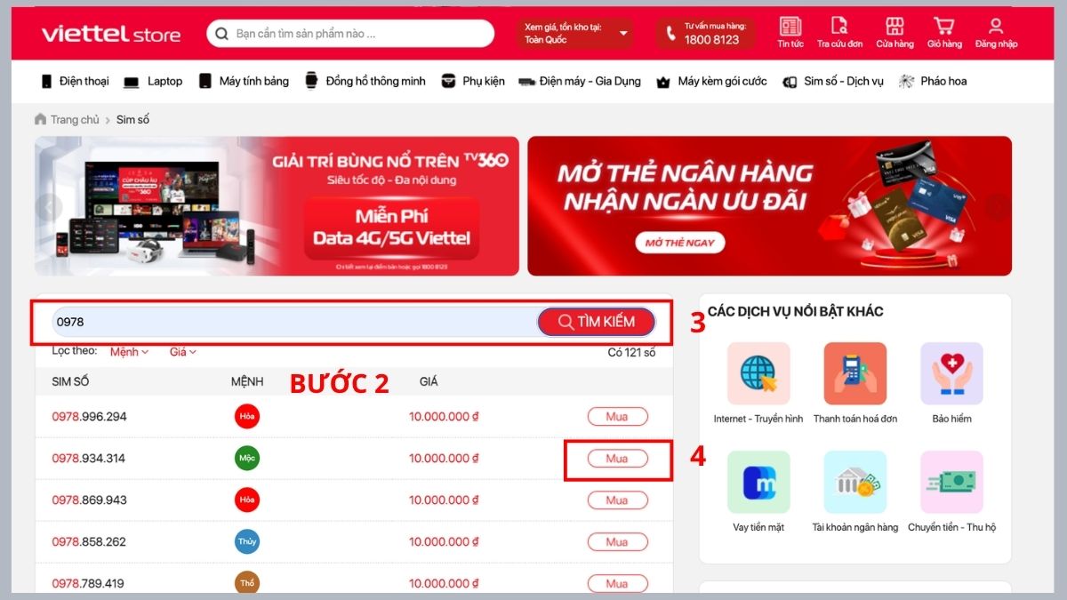 Thao tác nhập tìm kiếm dải số đẹp để kiểm tra đầu số 0978 là mạng nào