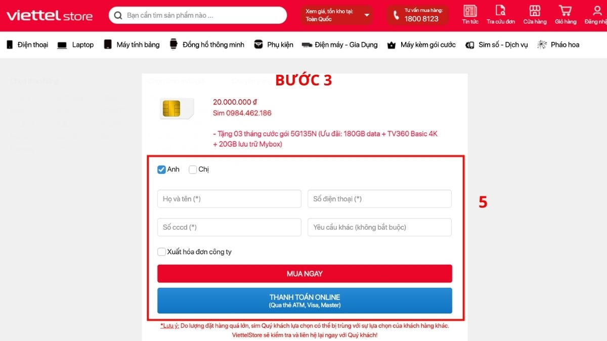 Điền thông tin cá nhân hoàn tất thủ tục mua SIM rinh đầu số 0978 là nhà mạng nào