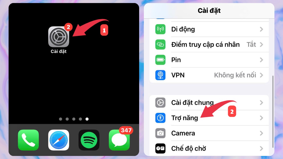 Vào mục Trợ năng trên iPhone để xử lý tình trạng tai nghe bên to bên nhỏ.