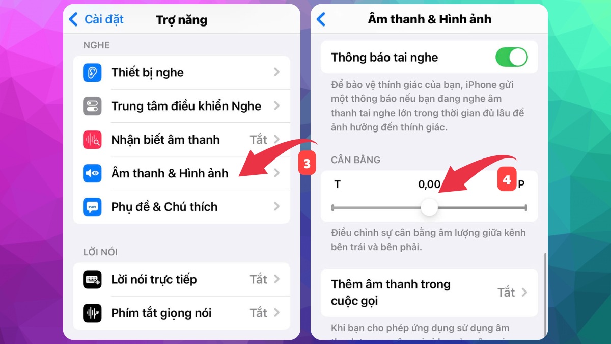 Chọn Âm thanh & Hình ảnh để chỉnh lại khi 2 loa nghe không đều trên iPhone.