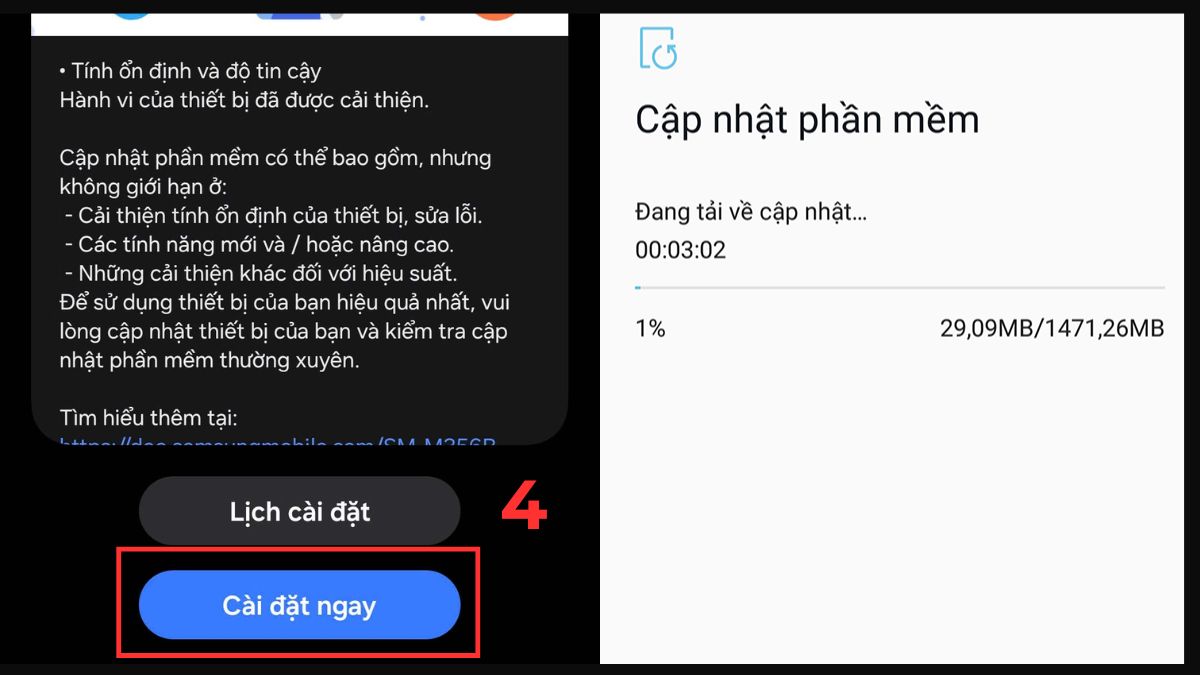 Quá trình tải và cài đặt hệ điều hành android oreo, minh họa thông báo cập nhật phần mềm.