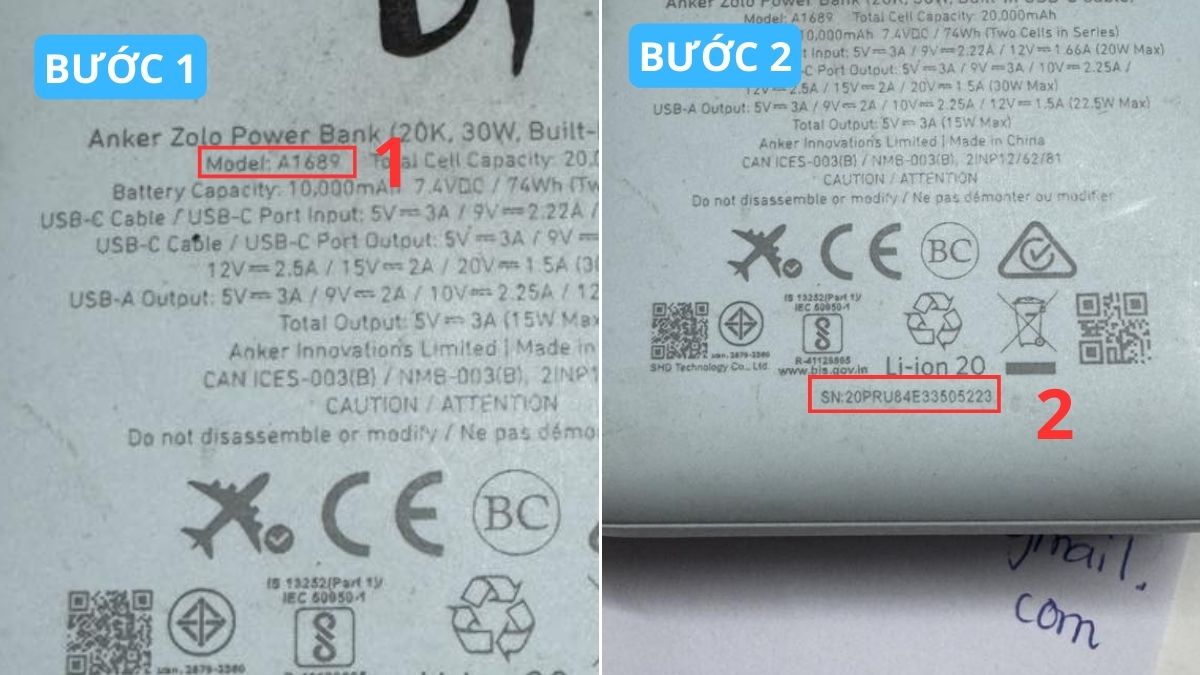 Hướng dẫn kiểm tra Model sản phẩm để đối chiếu chương trình anker thu hồi sạc.