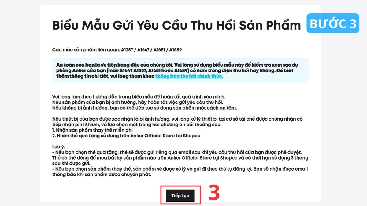 Truy cập trang web chính thức để xác minh thu hồi pin anker bị lỗi.