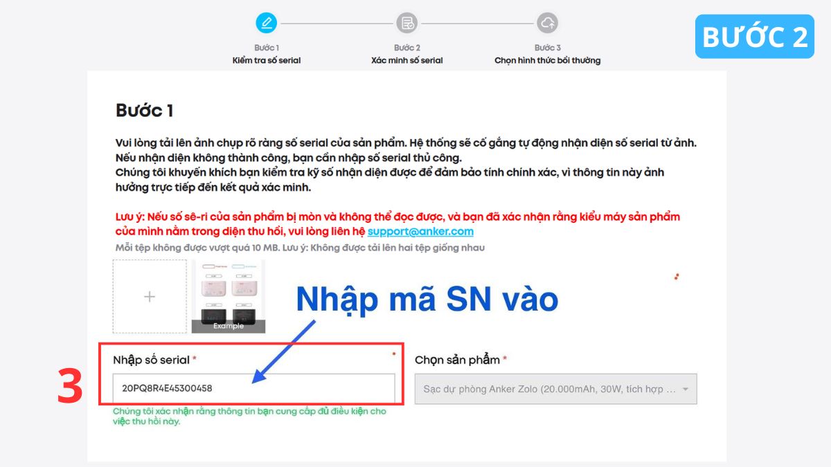 Cách chụp ảnh Serial Number gửi hãng để hỗ trợ anker thu hồi pin.