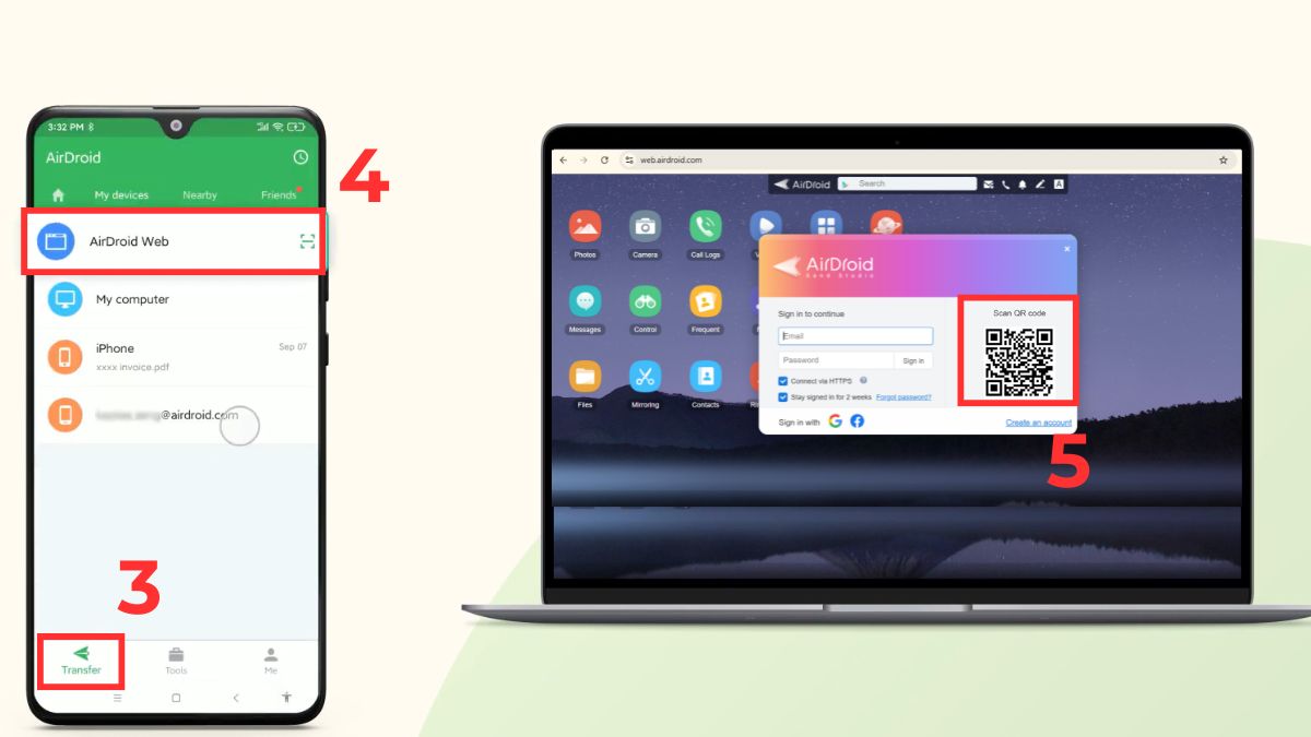 Quét mã QR để kết nối không dây điện thoại Android với MacBook bằng AirDroid.