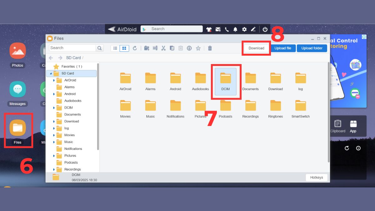 Giao diện AirDroid để chia sẻ file và cách chuyển dữ liệu không dây Android Mac.