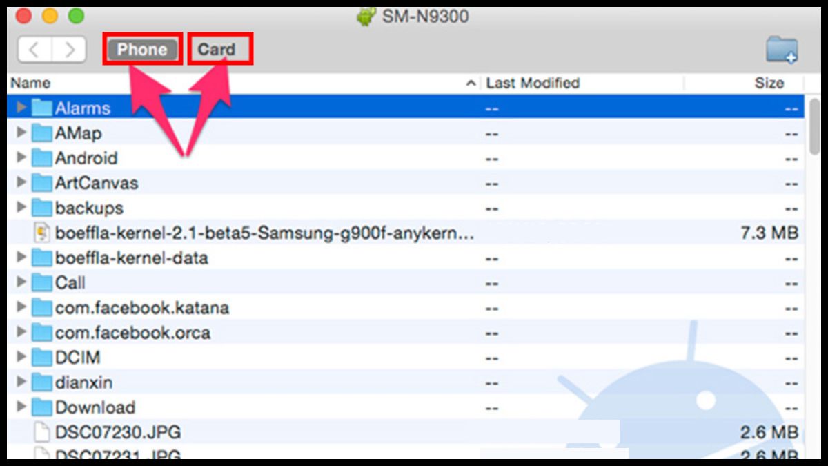 Giao diện ứng dụng Android File Transfer khi kết nối điện thoại Android với MacBook.