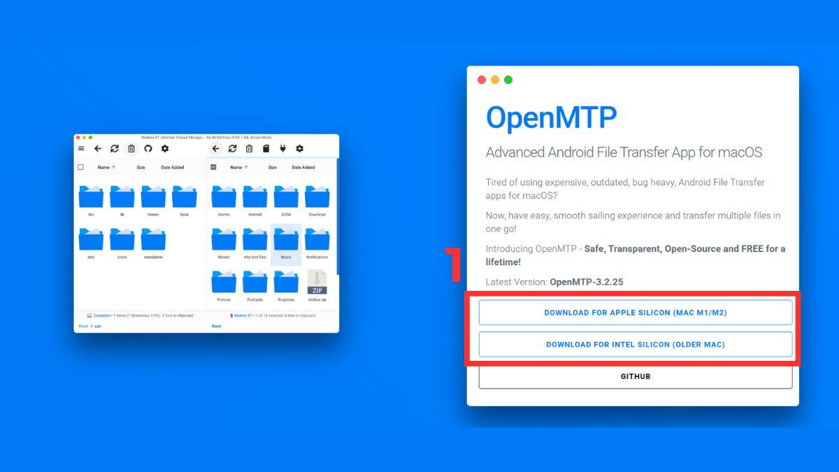 Tải ứng dụng OpenMTP để kết nối điện thoại Android với MacBook thay thế.