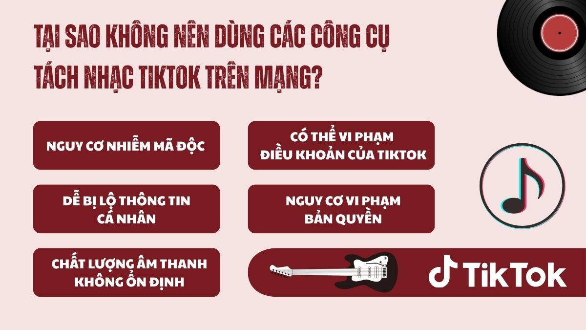 Bảng đồ họa 5 rủi ro bảo mật từ cách tách nhạc tiktok trên mạng.