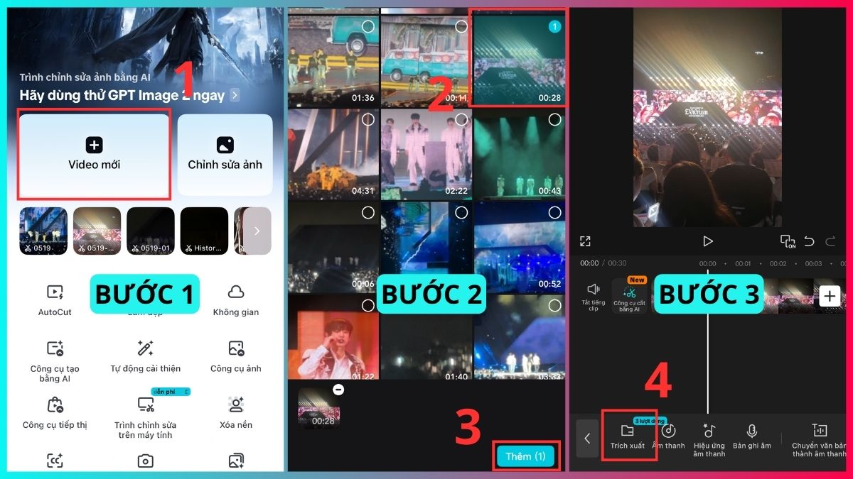 Mở dự án mới và chọn trích xuất âm thanh trong cách tách nhạc tiktok.