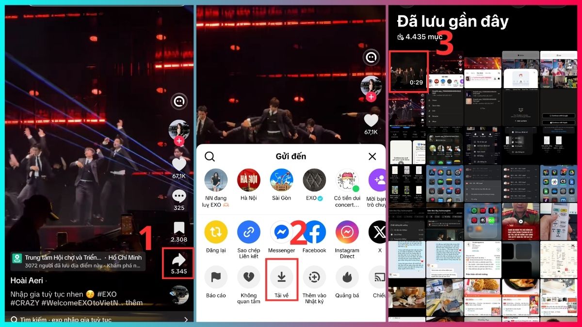 Nhấn nút chia sẻ để tải video về máy phục vụ cách tách nhạc tiktok.