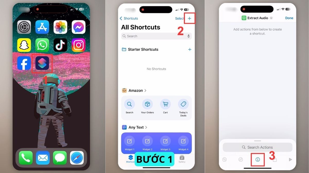 Tạo phím tắt mới trên iphone để thực hiện cách tách nhạc tiktok nhanh chóng.