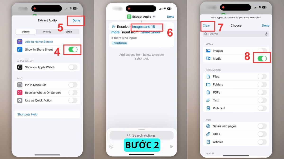 Bật tính năng show in share sheet hỗ trợ cách tách nhạc tiktok tiện lợi.