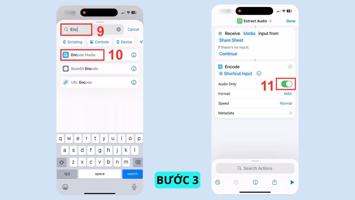 Thêm tác vụ encode media thiết lập chế độ audio trong cách tách nhạc tiktok.