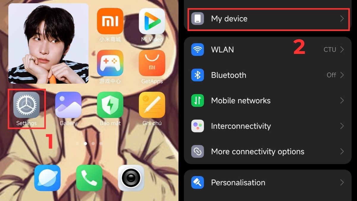 Hướng dẫn cách tắt cập nhật phần mềm trên Android cho điện thoại Xiaomi, bắt đầu bằng việc truy cập My Device.