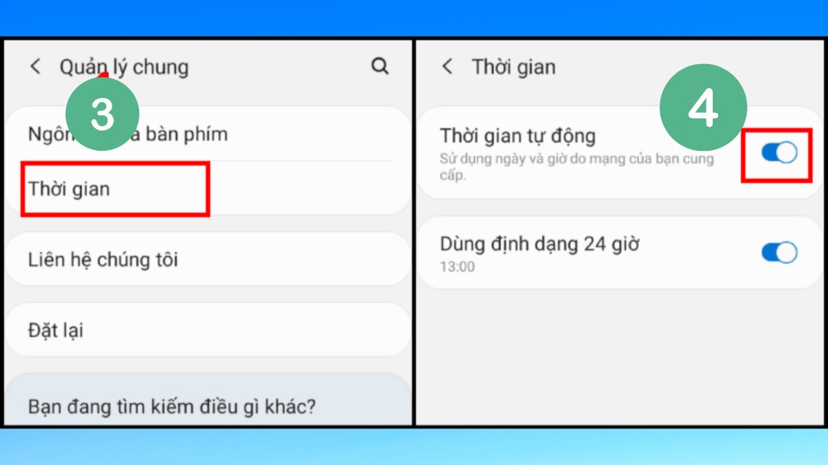 Bật Thời gian tự động trong cài đặt, giúp đồng bộ hóa và sửa lỗi phương thức thanh toán bị từ chối ch play