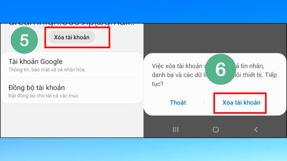 Xóa tài khoản Google và xác nhận để sửa lỗi thanh toán Google Play hoặc lỗi phương thức thanh toán bị từ chối ch play