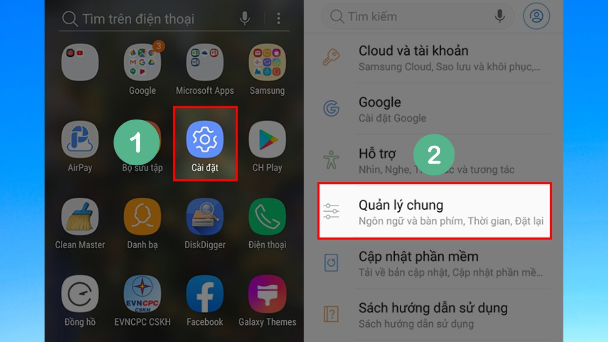 Vào Cài đặt > Quản lý chung để Khôi phục cài đặt gốc nếu các cách khác không sửa được lỗi phương thức thanh toán bị từ chối ch play