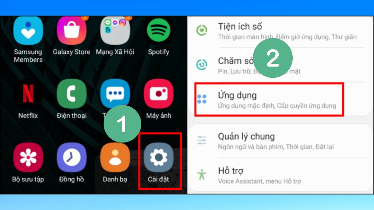 Vào Cài đặt > Ứng dụng để bắt đầu sửa lỗi phương thức thanh toán bị từ chối ch play
