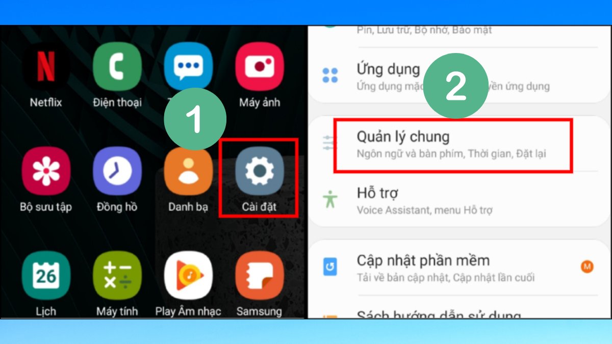 Truy cập Cài đặt > Quản lý chung để đặt lại thời gian, giải quyết lỗi phương thức thanh toán bị từ chối ch play