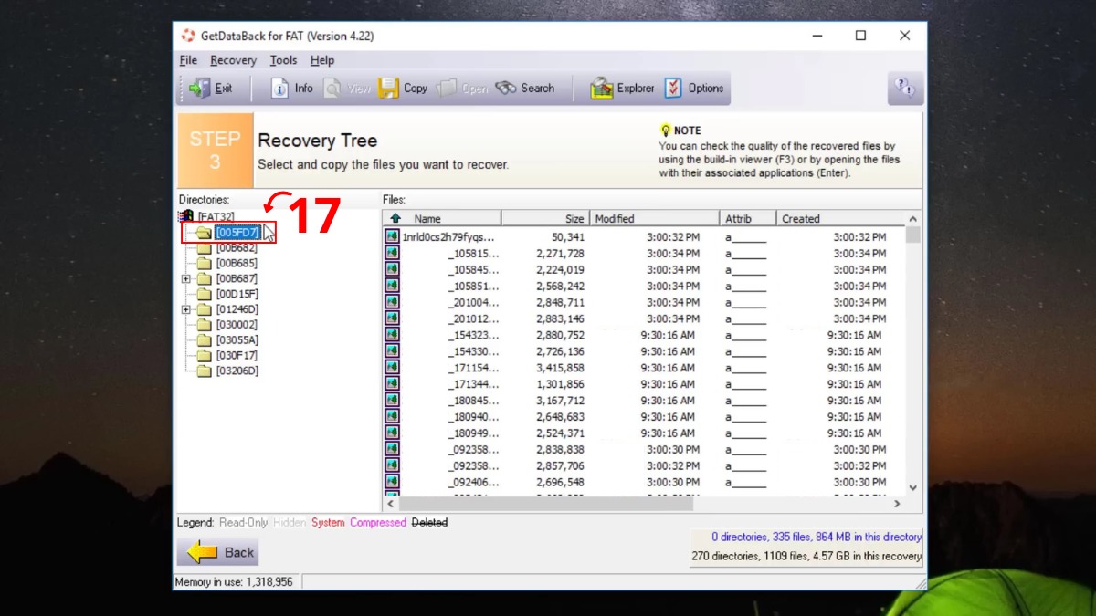 Truy cập Recovery Tree để tìm lại dữ liệu bị lỗi điện thoại không nhận thẻ nhớ.