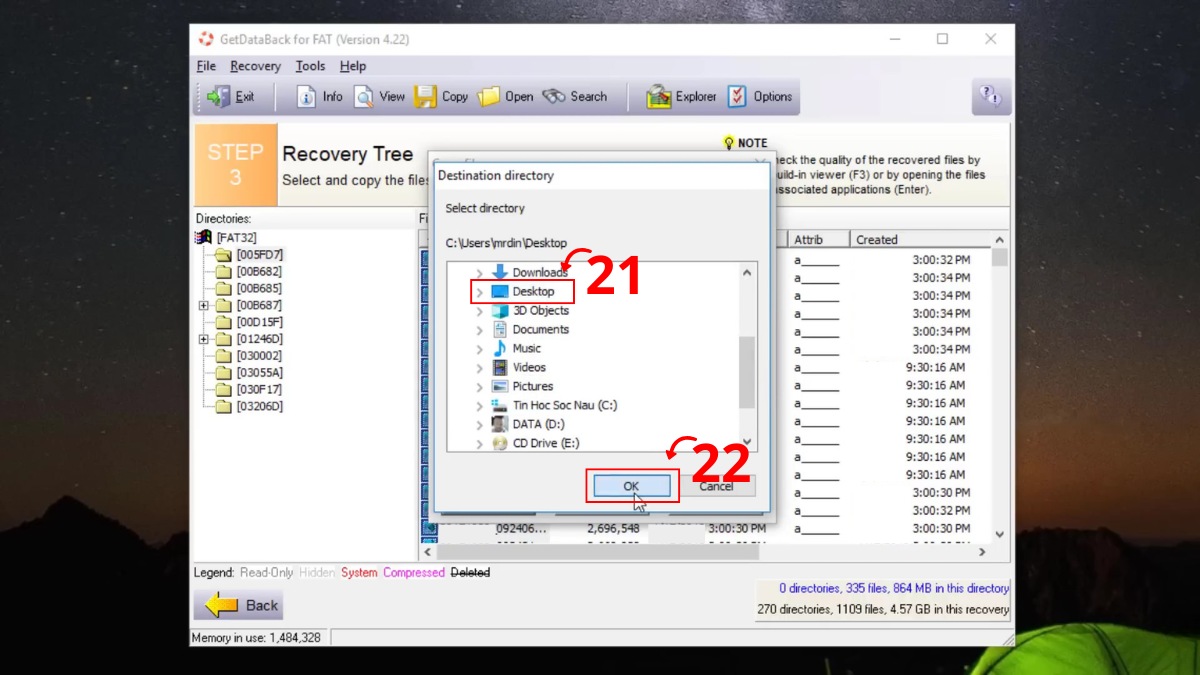 Chọn thư mục Desktop để lưu file khi sửa lỗi điện thoại không nhận thẻ nhớ.