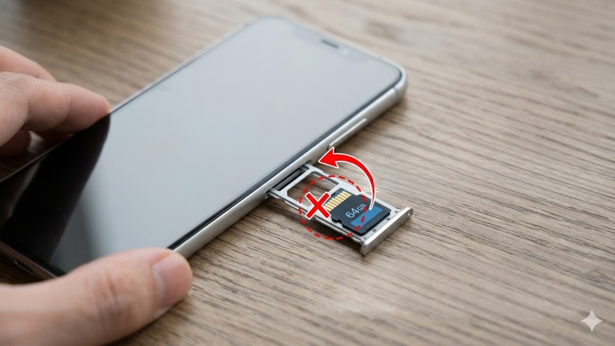 Lỗi điện thoại không nhận thẻ nhớ do lắp thẻ MicroSD sai cách vào khay.
