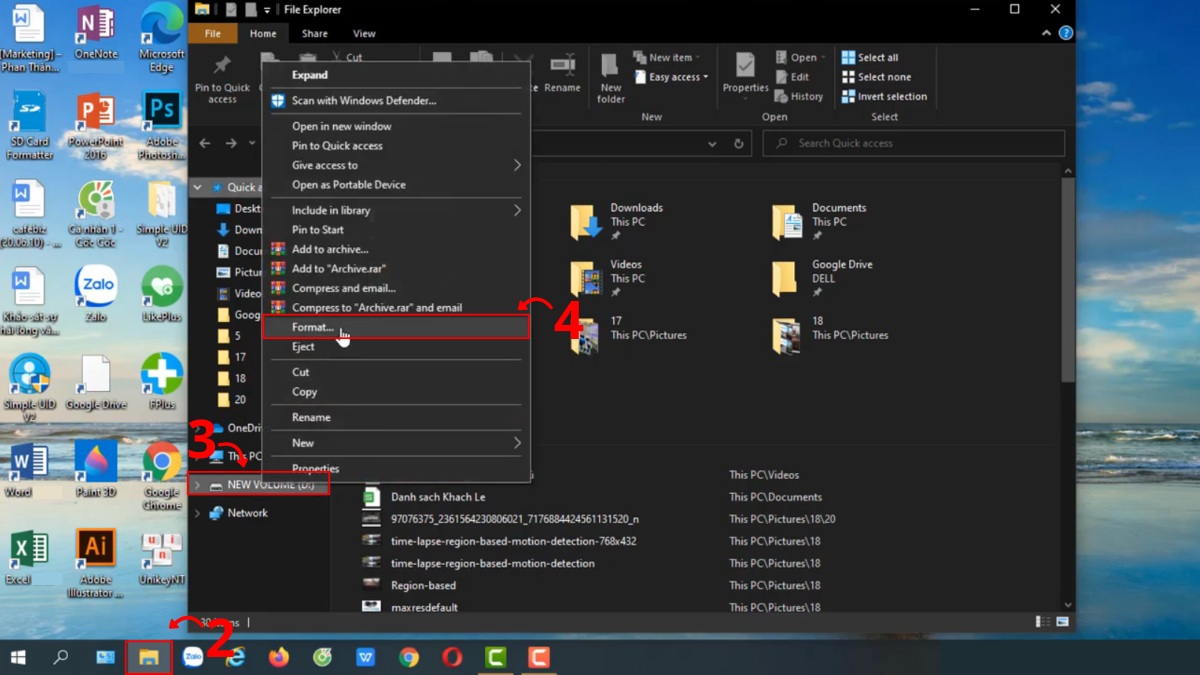 Chọn Format trong File Explorer để xử lý lỗi không nhận thẻ nhớ trên điện thoại.