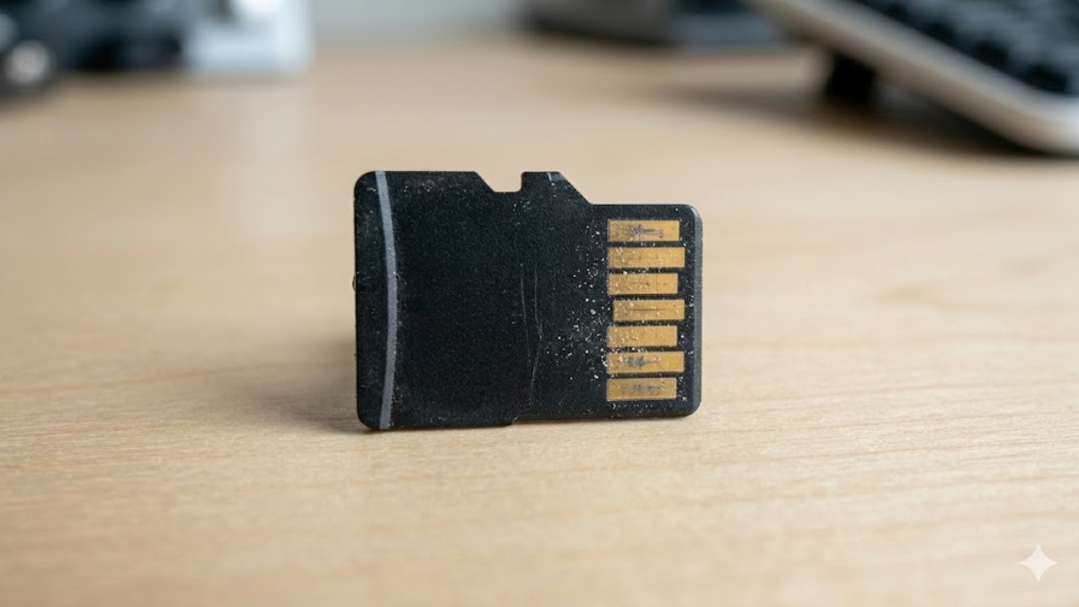 Chân tiếp xúc bám bụi gây ra lỗi không nhận thẻ nhớ trên điện thoại.