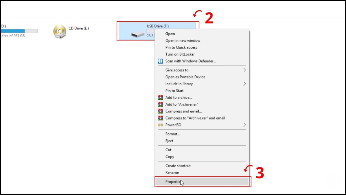Click chuột phải chọn Properties để khắc phục lỗi thẻ nhớ không nhận dữ liệu.