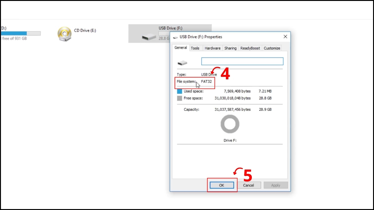 Kiểm tra định dạng FAT32 khi gặp lỗi không nhận thẻ nhớ trên điện thoại.