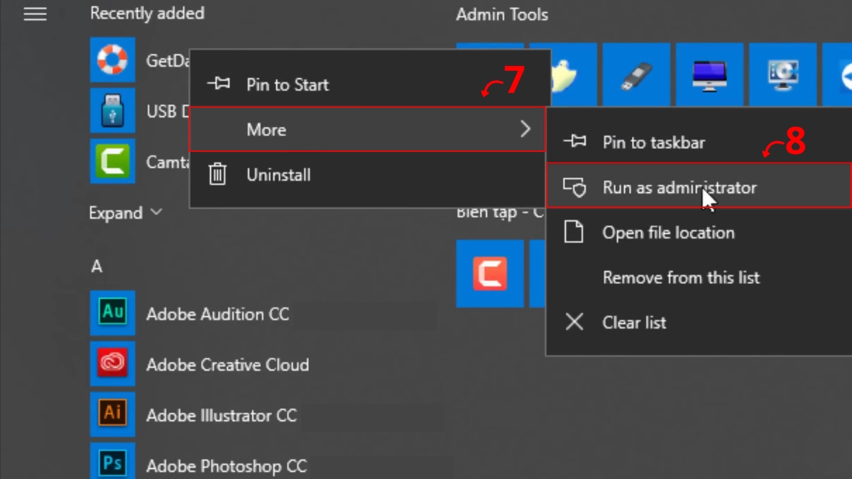 Chạy quyền Administrator phần mềm cứu dữ liệu lỗi điện thoại không nhận thẻ nhớ.