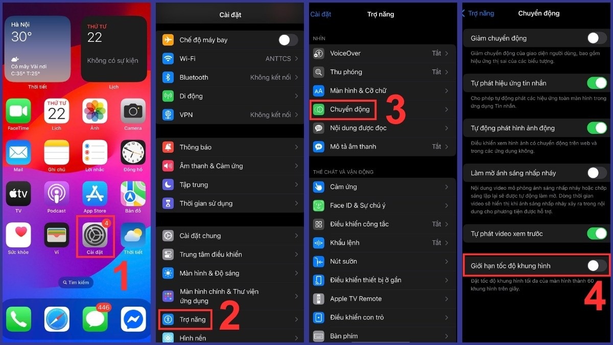 Hướng dẫn chỉnh hoặc hạ tần số quét màn hình iPhone 13 Pro Max chi tiết.