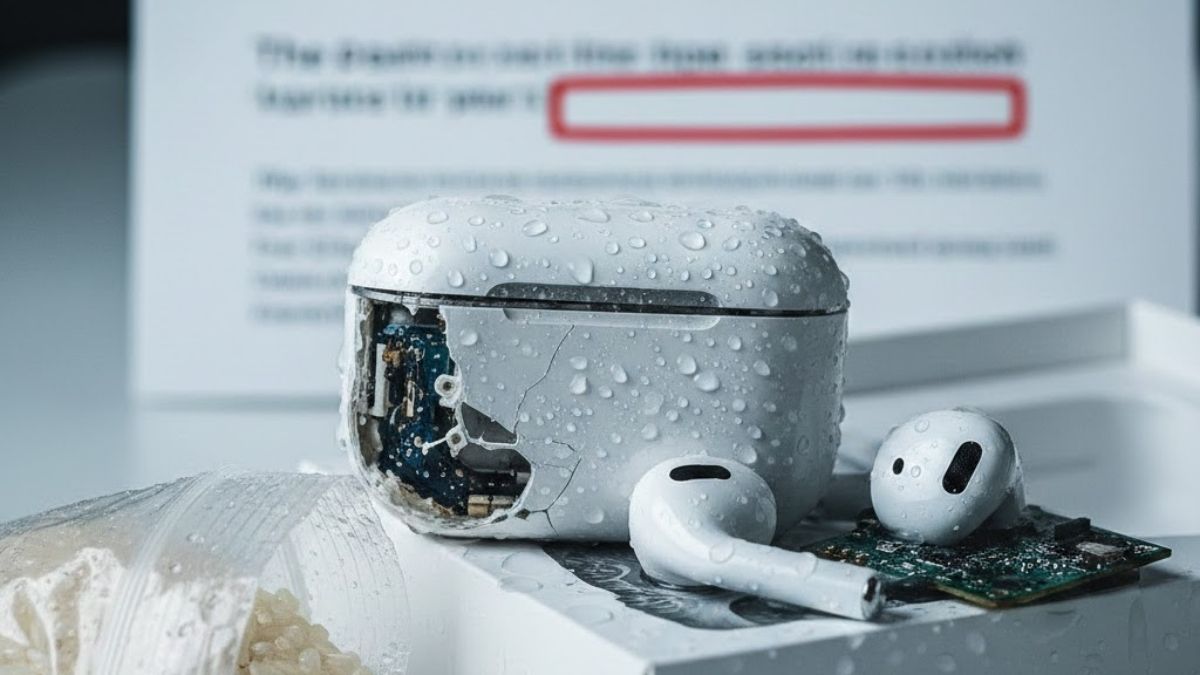 Giải đáp airpod có chống nước không khi thiết bị bị nứt vỡ và ngấm nước.